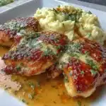 Tender Honey Garlic Chicken Breasts served with vegetables on a plate