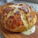 Loaf of no knead gluten free bread fresh out of the oven