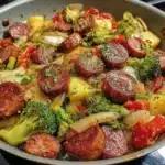 Delicious one-pan honey garlic kielbasa with colorful veggies