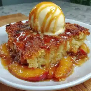 Southern-style gluten-free peach cobbler with golden crust and fresh peaches