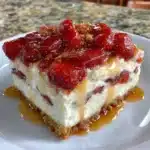 Delicious Strawberry Pretzel Salad with layers of pretzel crust, cream cheese, and strawberries