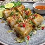 Delicious air fryer rice paper noodle rolls served on a plate