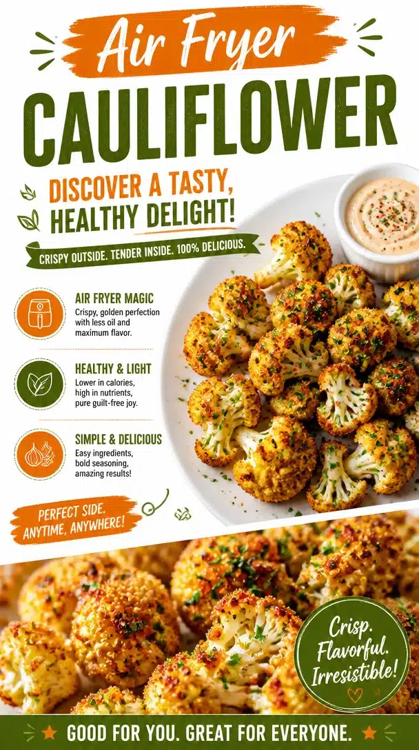 A plate of crispy air fryer cauliflower garnished with herbs