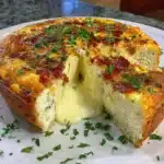 Bacon and Cheese Crustless Quiche served on a plate