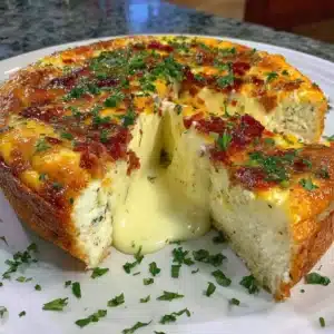 Bacon and Cheese Crustless Quiche served on a plate