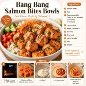 Bang Bang Salmon Bites Bowls with flavorful spices and fresh ingredients