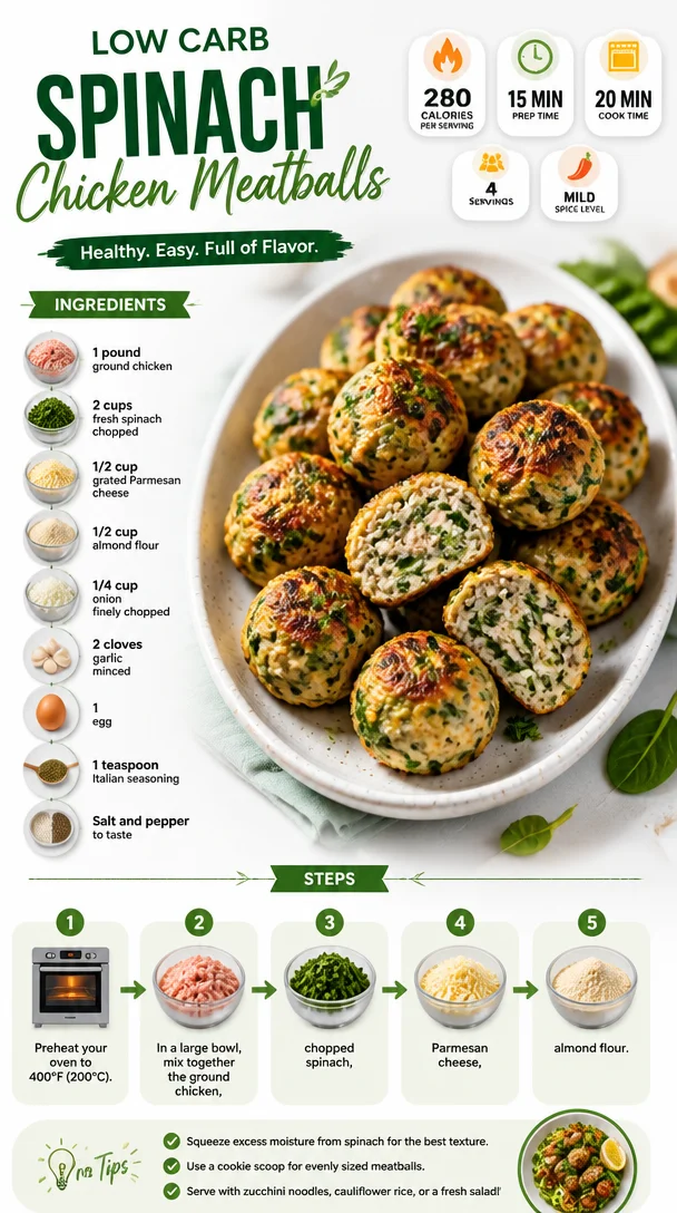 Low Carb Spinach Chicken Meatballs