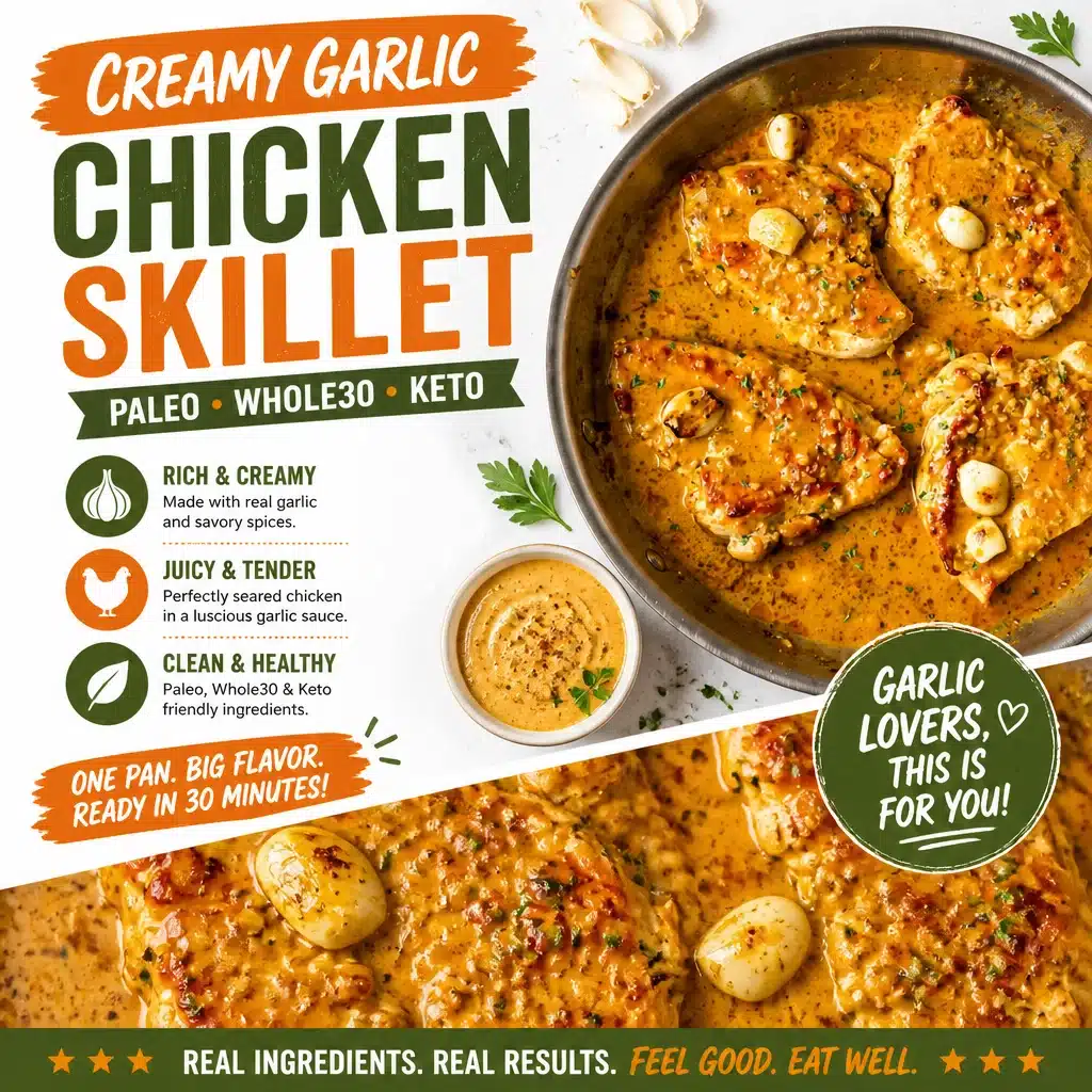 Creamy Garlic Chicken Skillet (Paleo, Whole30, Keto)