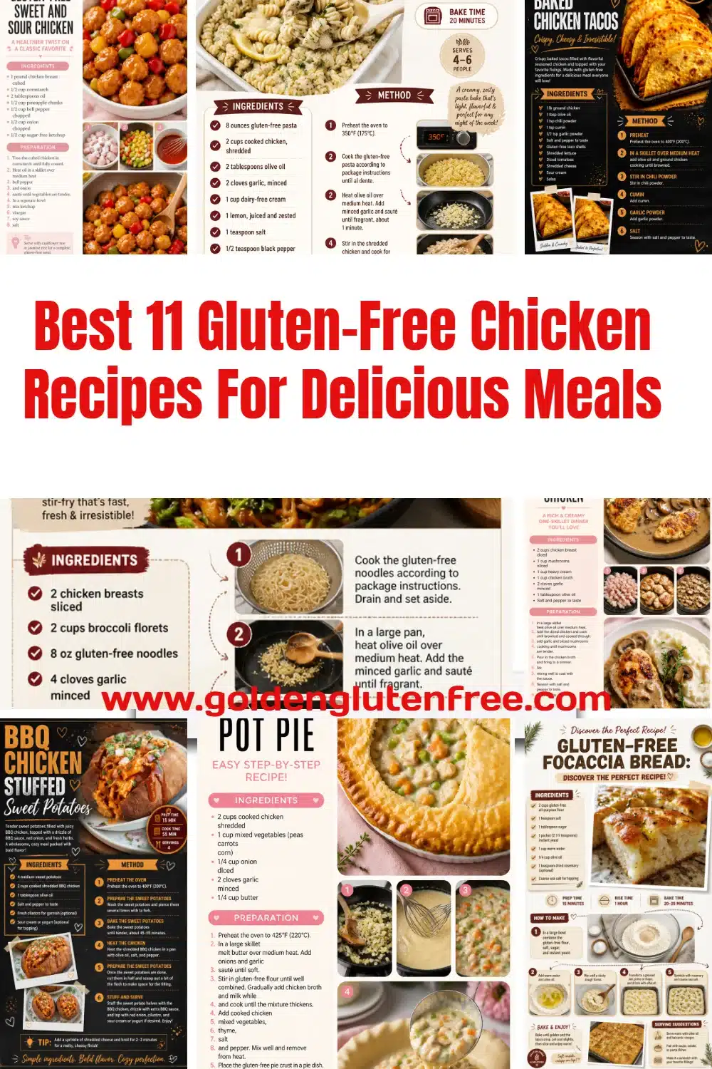 Delicious gluten-free chicken dishes ready to serve on a dinner table.