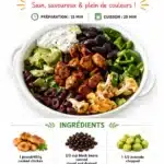 Delicious black bean avocado chicken bowl with fresh ingredients.
