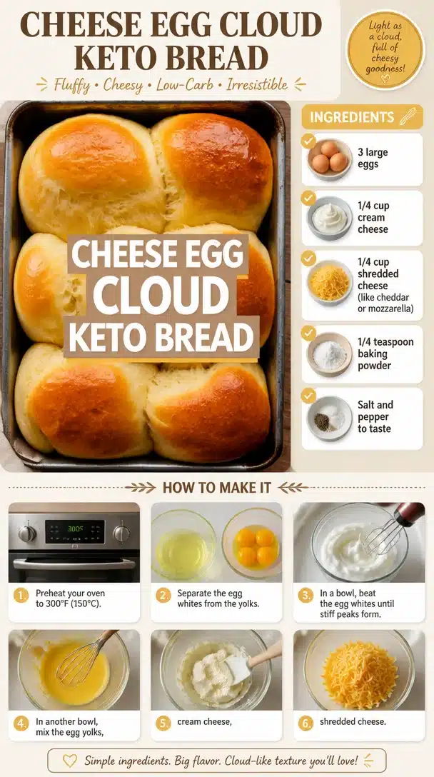 Cheese Egg Cloud Keto Bread, a fluffy low-carb bread recipe ideal for keto diets