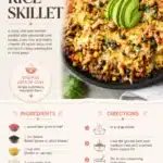 Cheesy Taco Rice Skillet with melted cheese, rice, and taco toppings