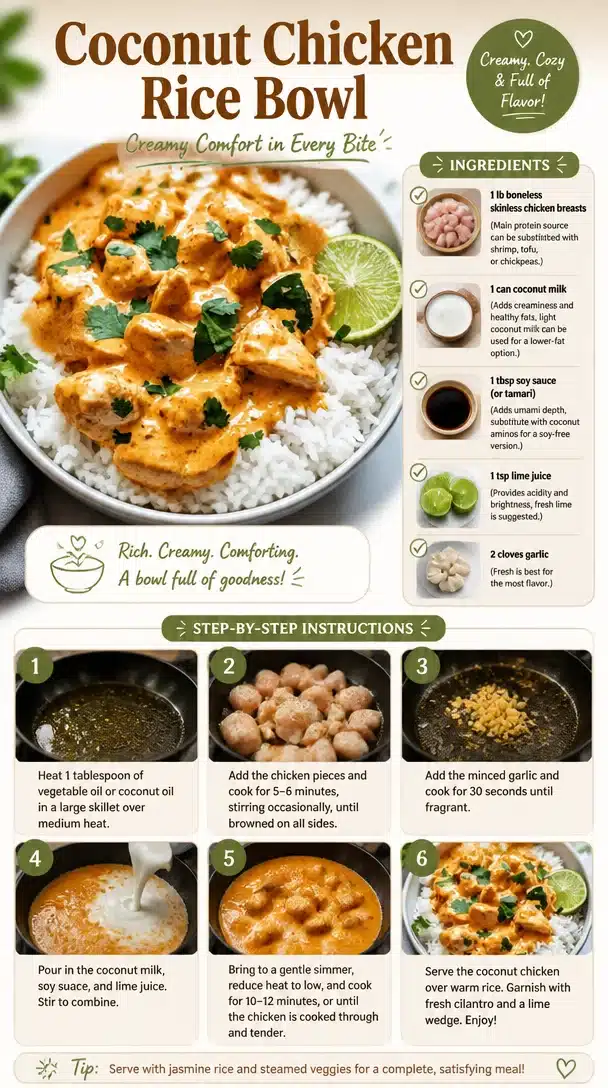 Delicious Coconut Chicken Rice Bowl with creamy texture and vibrant toppings