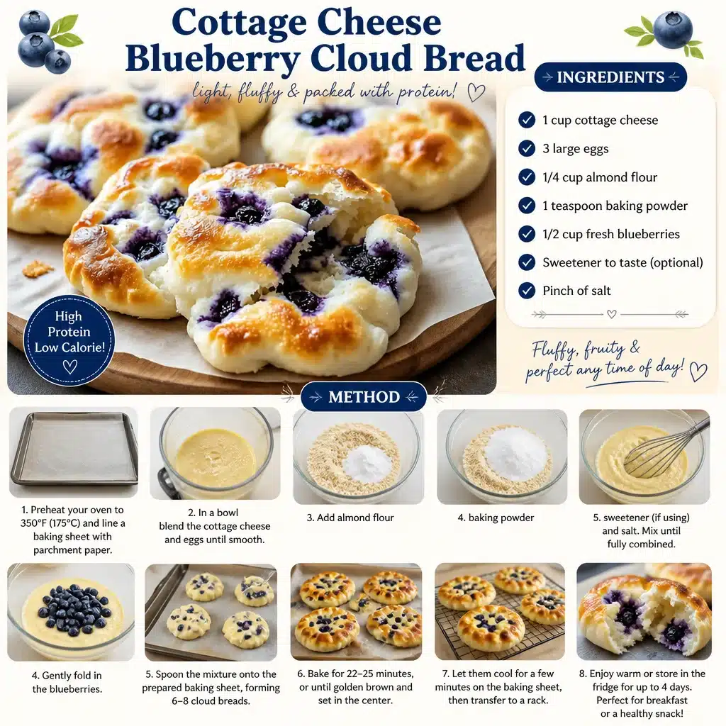Cottage Cheese Blueberry Cloud Bread fresh out of the oven, fluffy and healthy.