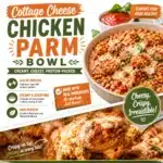 Cottage Chicken Parm Bowl with cheese and marinara sauce served in a bowl