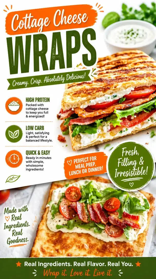Healthy cottage cheese wraps with fresh vegetables and herbs