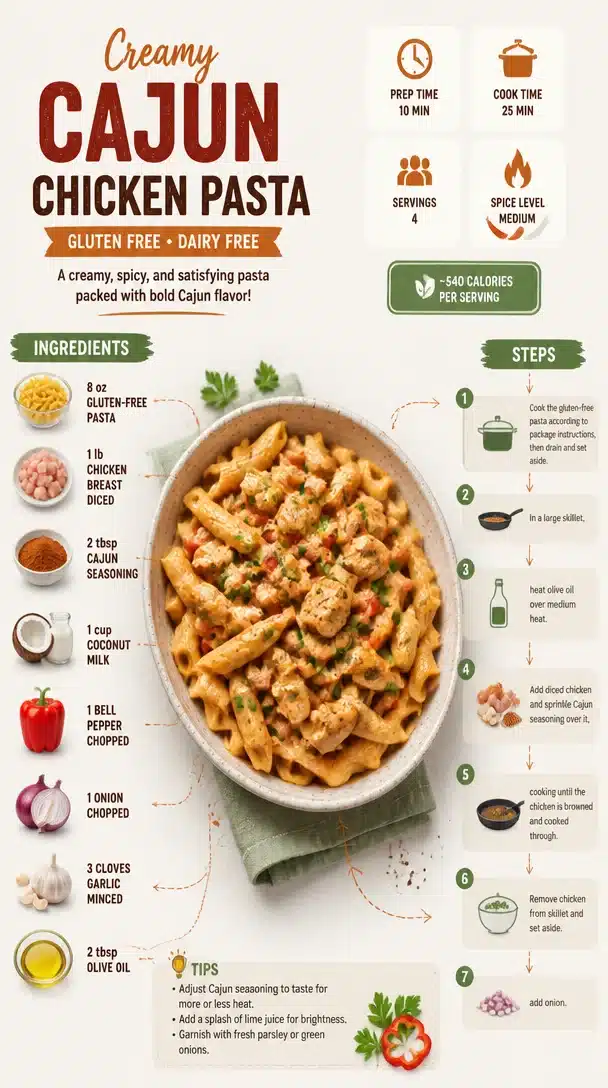 Creamy Cajun chicken pasta served in a bowl with fresh herbs and spices.