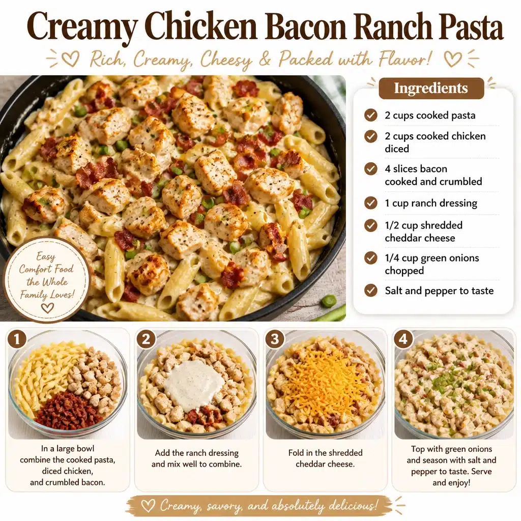 Delicious creamy Chicken Bacon Ranch Pasta topped with crispy bacon