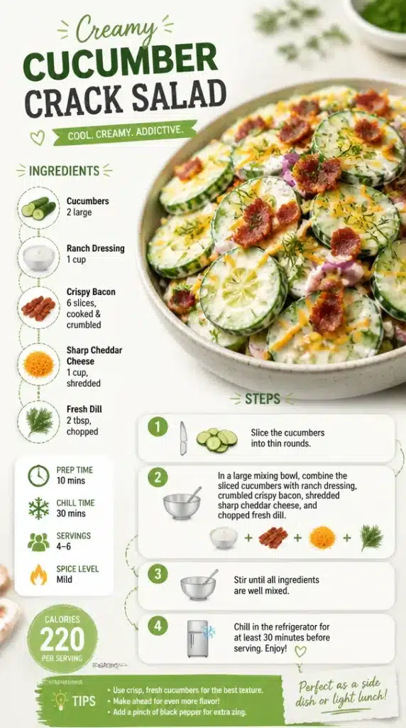 Creamy cucumber crack salad served in a bowl with fresh herbs