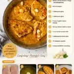 Creamy garlic chicken skillet dish with fresh herbs and ingredients.