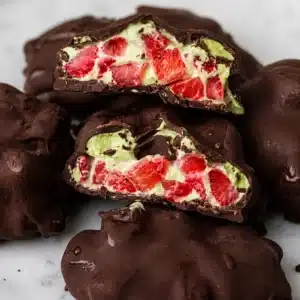 Gluten free strawberry matcha yogurt clusters with creamy yogurt and fresh strawberries.