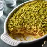 Delicious gluten free pistachio tiramisu layers with creamy mascarpone and espresso.