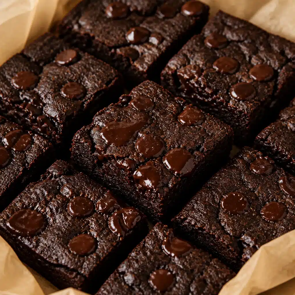 Fudgy gluten free cottage cheese brownies topped with chocolate chips.