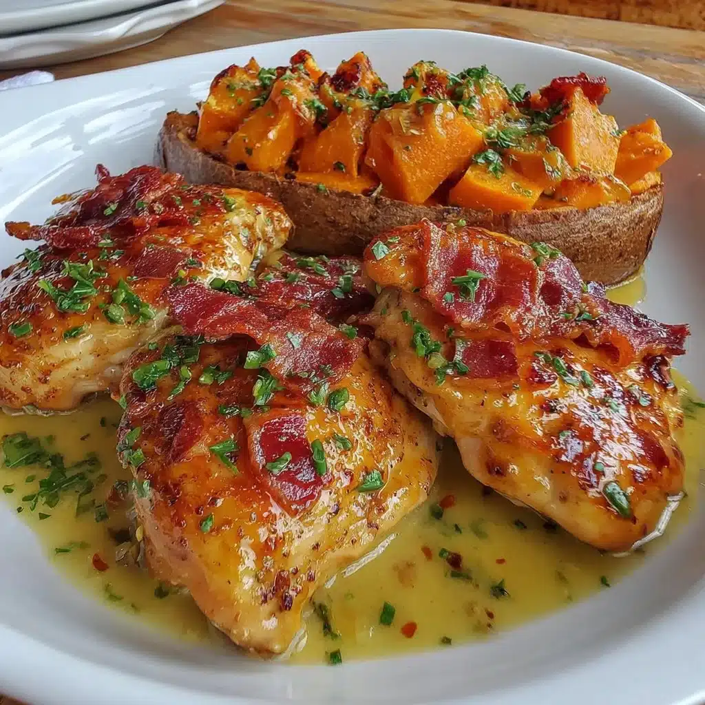 Honey garlic chicken served with roasted sweet potatoes for a quick dinner
