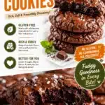 Fudgy gluten-free chocolate cookies on a plate with chocolate chips
