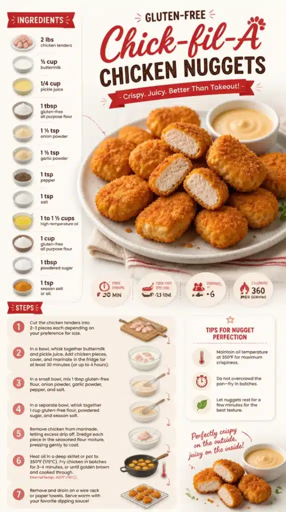 Plate of gluten-free Chick-fil-A style chicken nuggets with dipping sauce