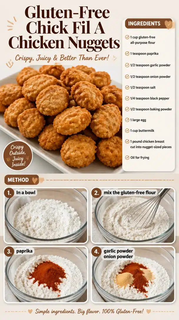 Plate of gluten-free chicken nuggets inspired by Chick Fil A recipe