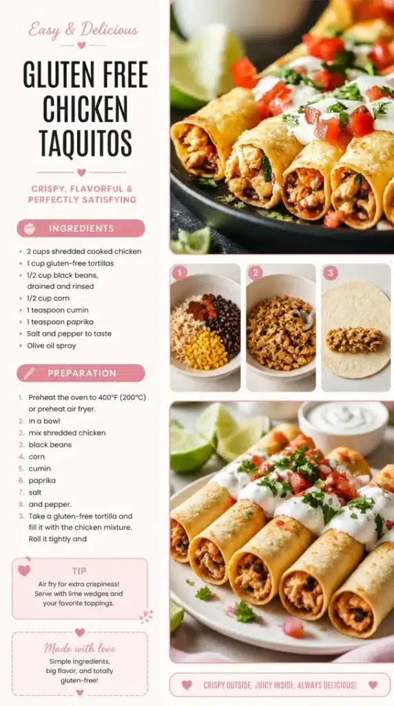 Baked gluten free chicken taquitos served with dipping sauce
