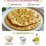 A freshly baked gluten free flatbread on a wooden board with toppings.