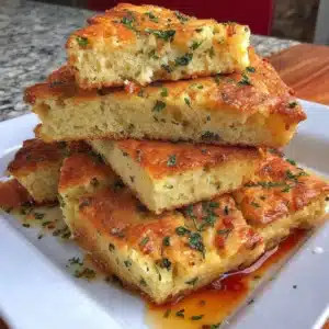 Gluten-free focaccia bread fresh out of the oven with herbs and olive oil.