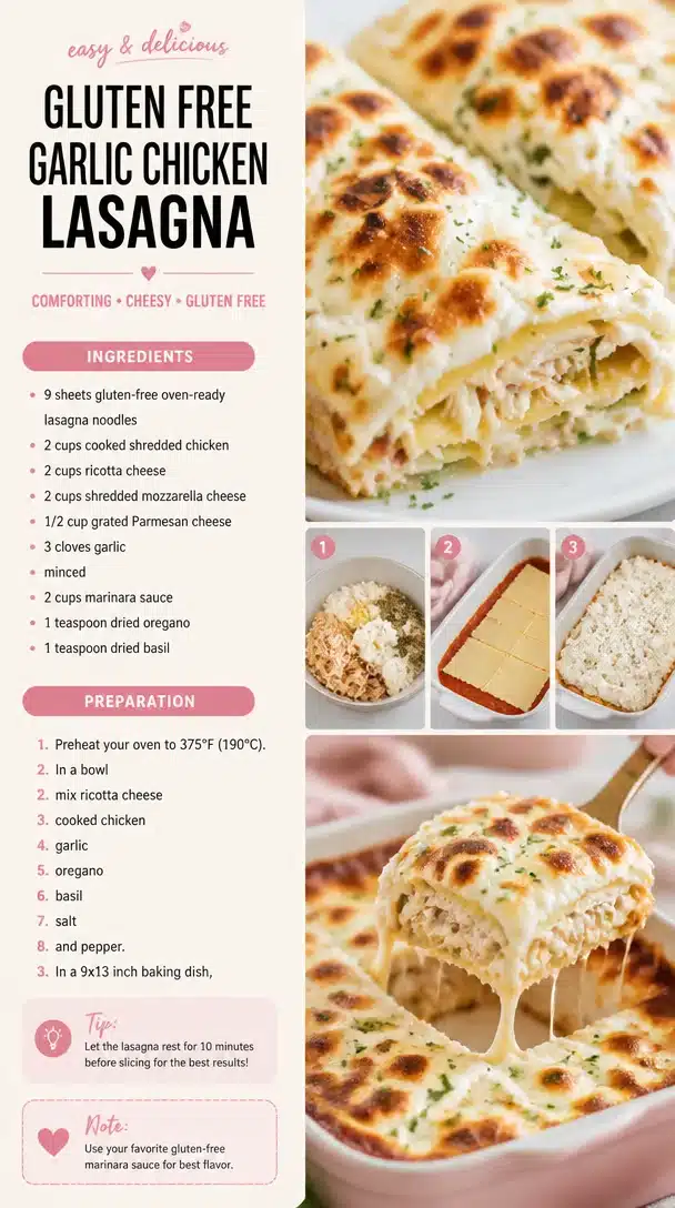 Gluten Free Garlic Chicken Lasagna served on a plate with fresh herbs