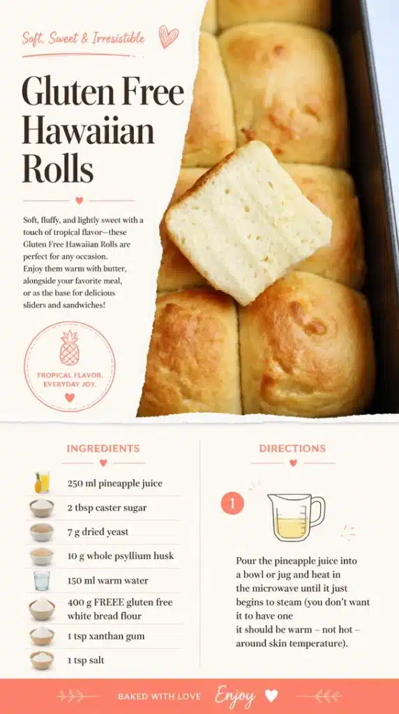 Freshly baked Gluten Free Hawaiian Rolls on a wooden surface