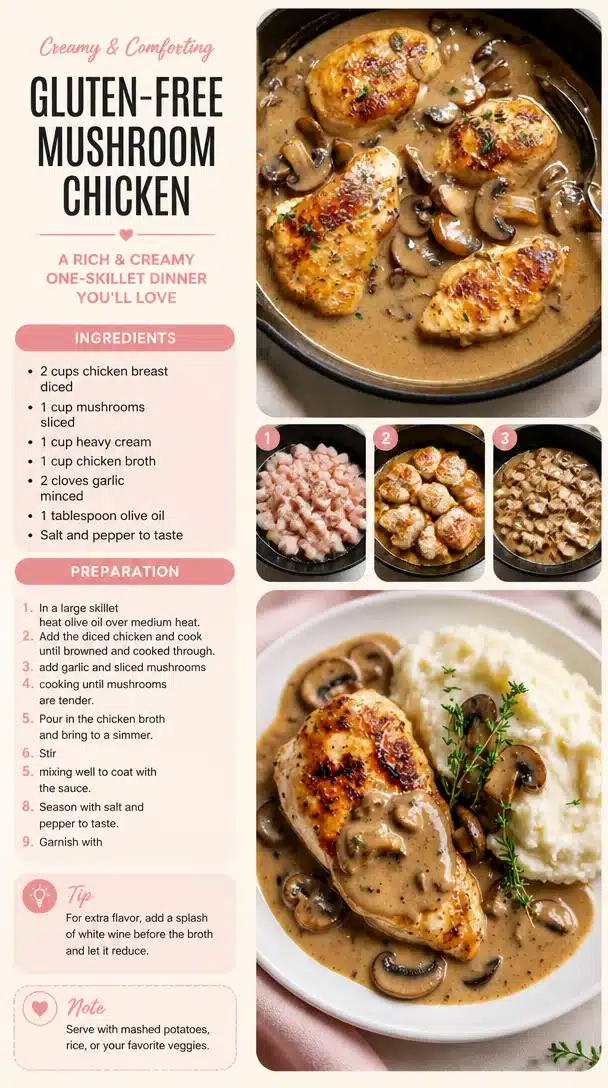 Gluten-free mushroom chicken served on a plate with fresh herbs