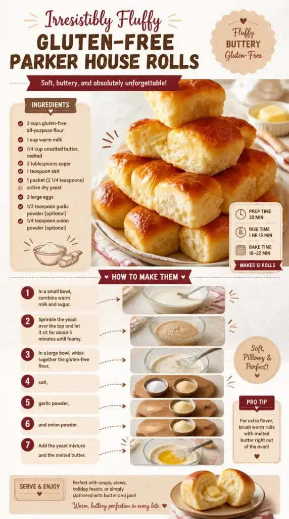 Freshly baked gluten-free Parker House rolls on a wooden table
