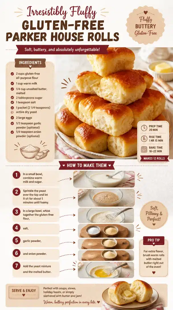 Freshly baked gluten-free Parker House rolls on a wooden table