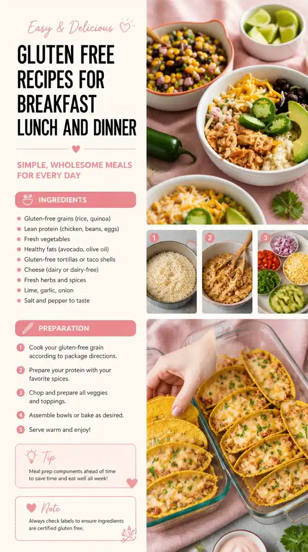 Delicious gluten free recipes for breakfast, lunch, and dinner.