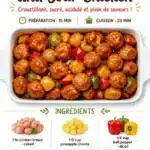 Gluten-free sweet and sour chicken served on a plate with colorful vegetables.