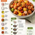 Plate of gluten-free sweet and sour chicken served with colorful vegetables