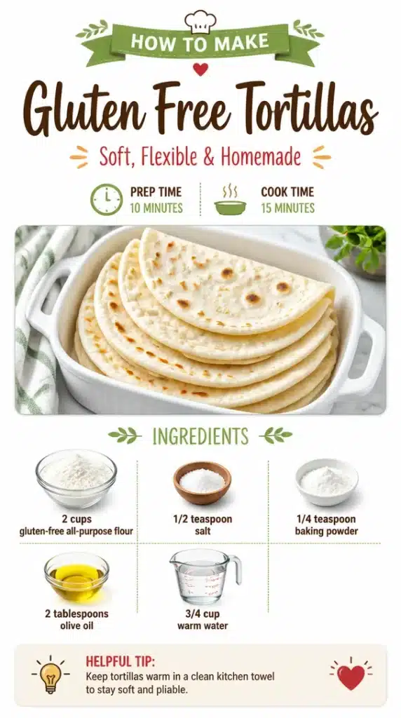 Homemade gluten free tortillas stacked on a wooden table