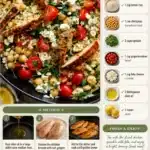 Plate of Greek chicken served with healthy lemon rice and herbs