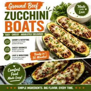 Ground Beef Zucchini Boats filled with savory ingredients and melted cheese