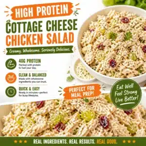 Delicious high protein cottage cheese chicken salad in a bowl