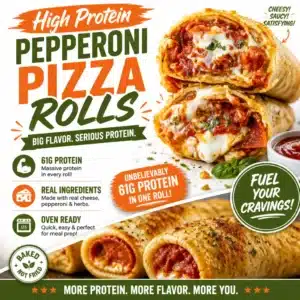 High protein pepperoni pizza rolls on a wooden serving board