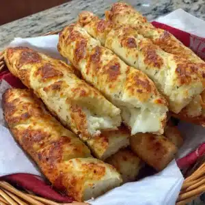 Freshly baked homemade gluten-free breadsticks on a wooden table.