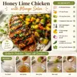 Honey Lime Chicken with Mango Salsa on a plate garnished with fresh herbs
