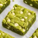 Fudgy gluten free white chocolate matcha brownies with a green tea flavor